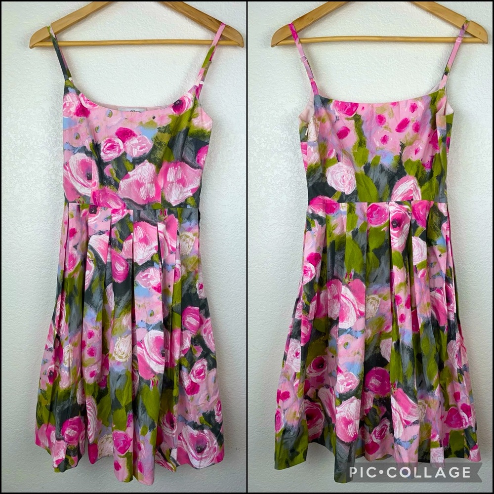 Trina Turk Watercolor Roses Floral A-Line Pleated Dress - Picture 2 of 10